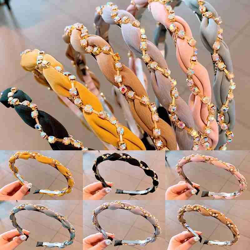 Luxury Crystal Rhinestone Cross Hair Bands For Girls Women Chiffon Stylish Headwear Korean Hair Bands Hoop New Fashion Gorgeous Hair Accessories For Women