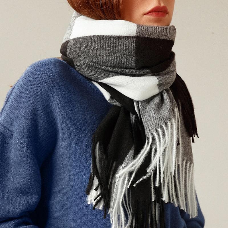 Luxury Fashion Autumn Winter Soft Warm Scarf Plaid Colorful Hijabs Cashmere Scarves Warm Soft Bandana Women's Lightweight Scarves Elegant Echarpe  Escharpe Soft Wool Elegant Tassel For Women