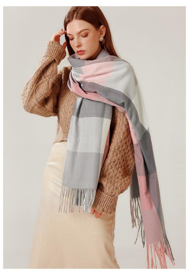 Luxury Fashion Autumn Winter Soft Warm Scarf Plaid Colorful Hijabs Cashmere Scarves Warm Soft Bandana Women's Lightweight Scarves Elegant Echarpe  Escharpe Soft Wool Elegant Tassel For Women