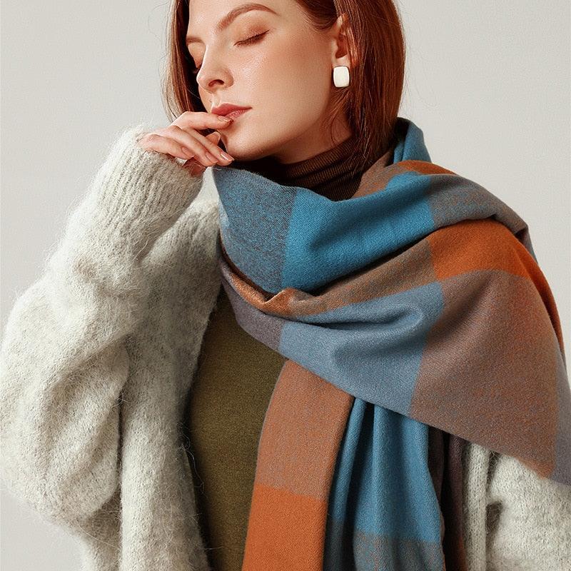 Luxury Fashion Autumn Winter Soft Warm Scarf Plaid Colorful Hijabs Cashmere Scarves Warm Soft Bandana Women's Lightweight Scarves Elegant Echarpe  Escharpe Soft Wool Elegant Tassel For Women