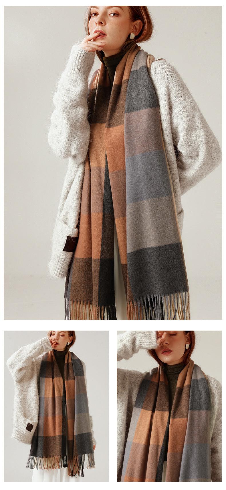 Luxury Fashion Autumn Winter Soft Warm Scarf Plaid Colorful Hijabs Cashmere Scarves Warm Soft Bandana Women's Lightweight Scarves Elegant Echarpe  Escharpe Soft Wool Elegant Tassel For Women