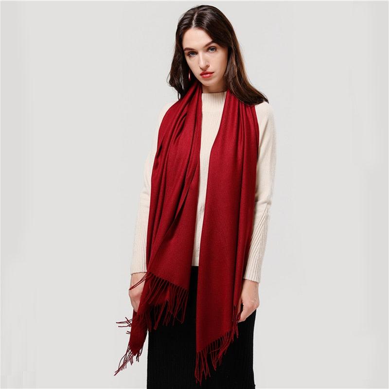 Luxury Fashion Winter Solid Colorful Soft Scarf Hijabs Tassels Long Warm Shawls Hijabs Lightweight Scarfs Scarves Cashmere Elegant Hijabs Scarves Wraps For Women