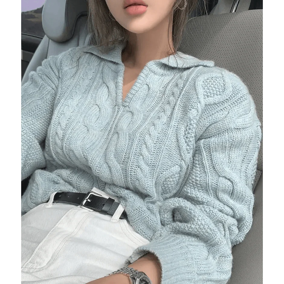 Luxury Kitty Retro Women Sweater Pullovers Knitted Casual Solid Autumn Turn-down Collar Feminine Loose All Match Soft Sweet Tops