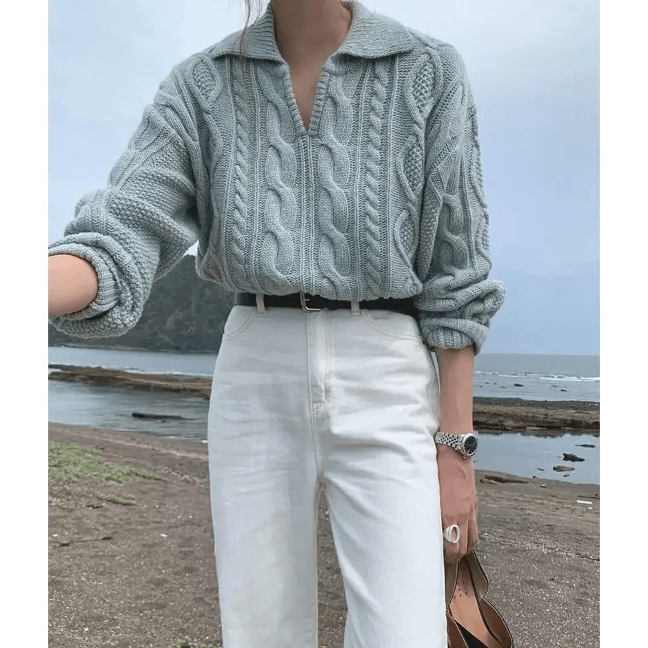 Luxury Kitty Retro Women Sweater Pullovers Knitted Casual Solid Autumn Turn-down Collar Feminine Loose All Match Soft Sweet Tops