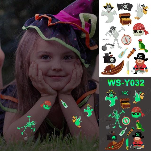 Luxury Luminous Tattoo Stickers Unicorn Stars Temporary Waterproof Luminous Fake Tattoos Stickers Dinosaur Butterfly For Children
