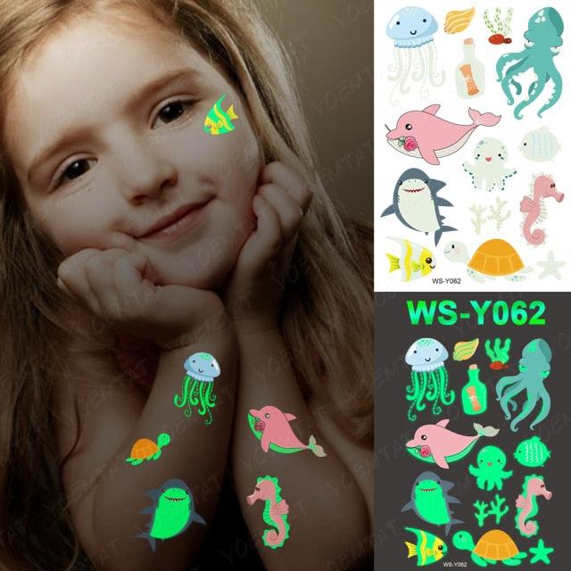 Luxury Luminous Tattoo Stickers Unicorn Stars Temporary Waterproof Luminous Fake Tattoos Stickers Dinosaur Butterfly For Children