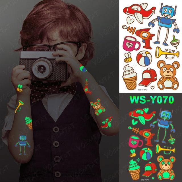 Luxury Luminous Tattoo Stickers Unicorn Stars Temporary Waterproof Luminous Fake Tattoos Stickers Dinosaur Butterfly For Children