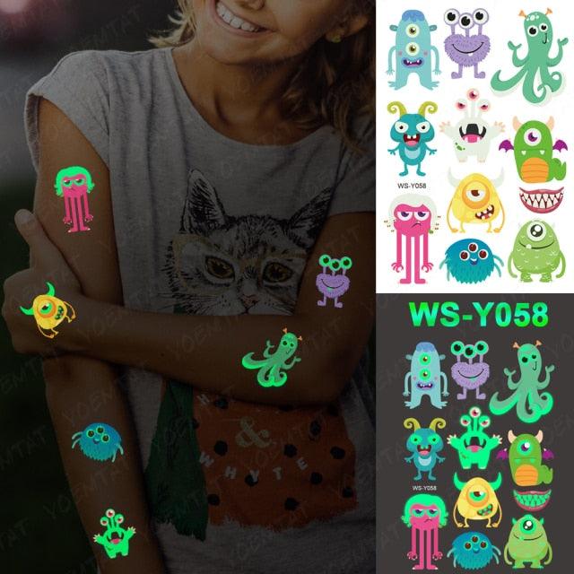 Luxury Luminous Tattoo Stickers Unicorn Stars Temporary Waterproof Luminous Fake Tattoos Stickers Dinosaur Butterfly For Children