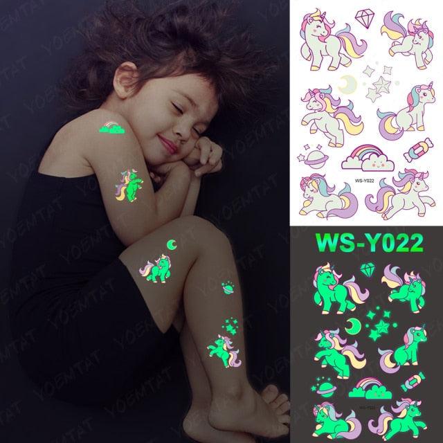 Luxury Luminous Tattoo Stickers Unicorn Stars Temporary Waterproof Luminous Fake Tattoos Stickers Dinosaur Butterfly For Children