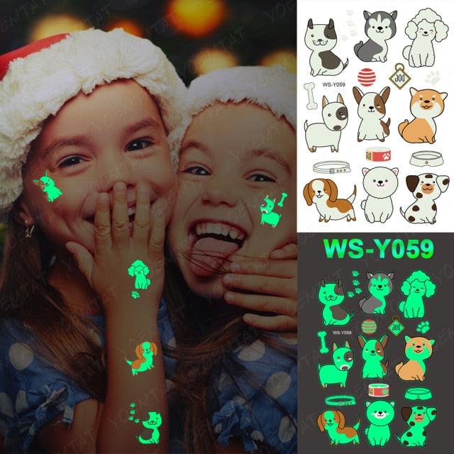 Luxury Luminous Tattoo Stickers Unicorn Stars Temporary Waterproof Luminous Fake Tattoos Stickers Dinosaur Butterfly For Children