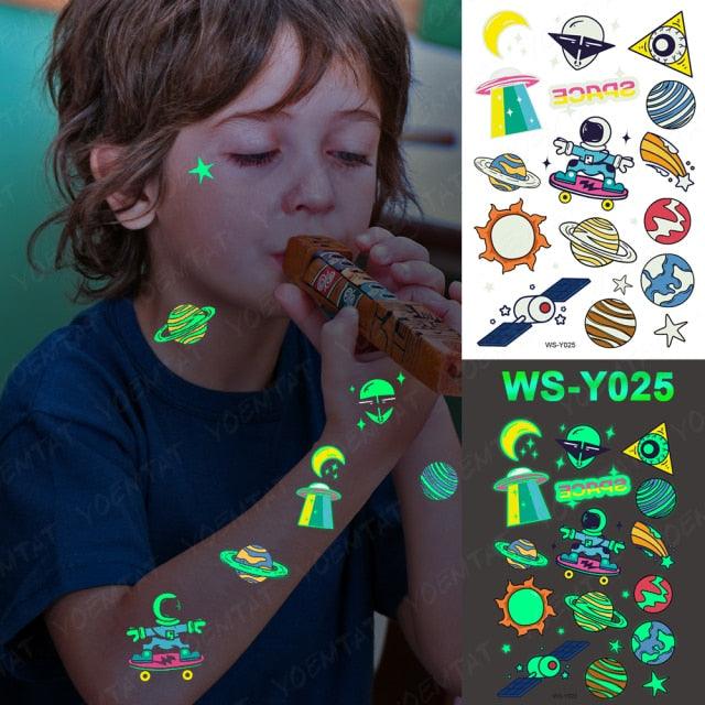Luxury Luminous Tattoo Stickers Unicorn Stars Temporary Waterproof Luminous Fake Tattoos Stickers Dinosaur Butterfly For Children