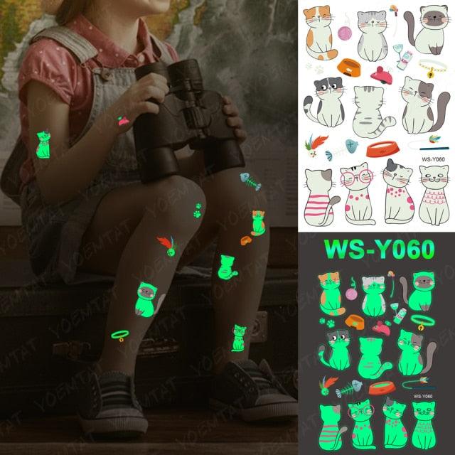 Luxury Luminous Tattoo Stickers Unicorn Stars Temporary Waterproof Luminous Fake Tattoos Stickers Dinosaur Butterfly For Children
