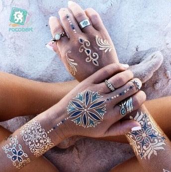 Luxury Metallic Temporary Tattoo Gold Silver Flower Sticker Long Lasting Gold Design For Womens