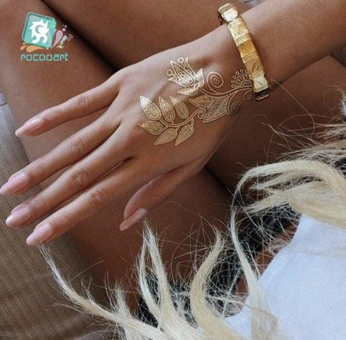Luxury Metallic Temporary Tattoo Gold Silver Flower Sticker Long Lasting Gold Design For Womens
