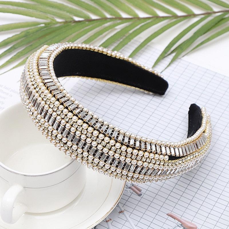 Luxury  Sparkly Padded Rhinestones Headbands Full Crystal Hairbands Wide Headwear White Gorgeous Hair Accessories For Women