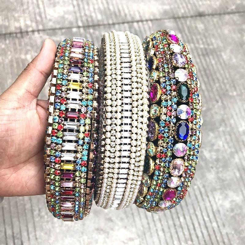 Luxury  Sparkly Padded Rhinestones Headbands Full Crystal Hairbands Wide Headwear White Gorgeous Hair Accessories For Women