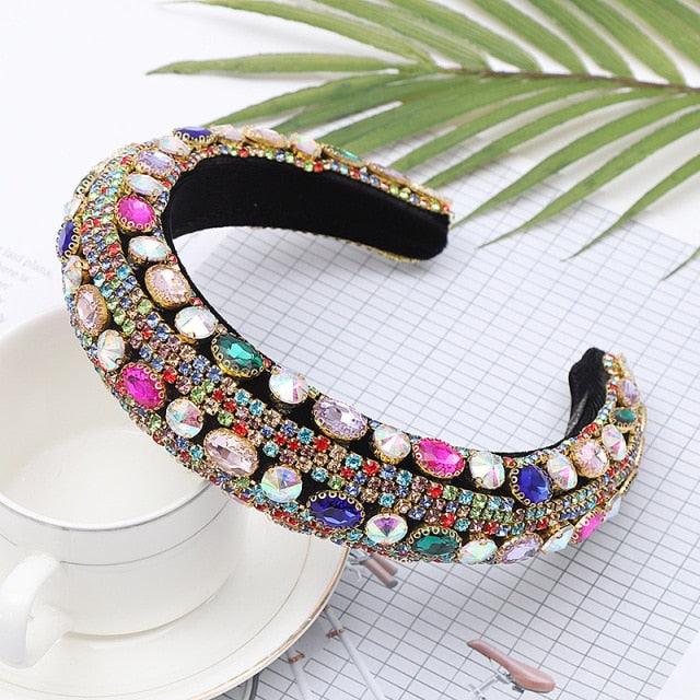 Luxury  Sparkly Padded Rhinestones Headbands Full Crystal Hairbands Wide Headwear White Gorgeous Hair Accessories For Women