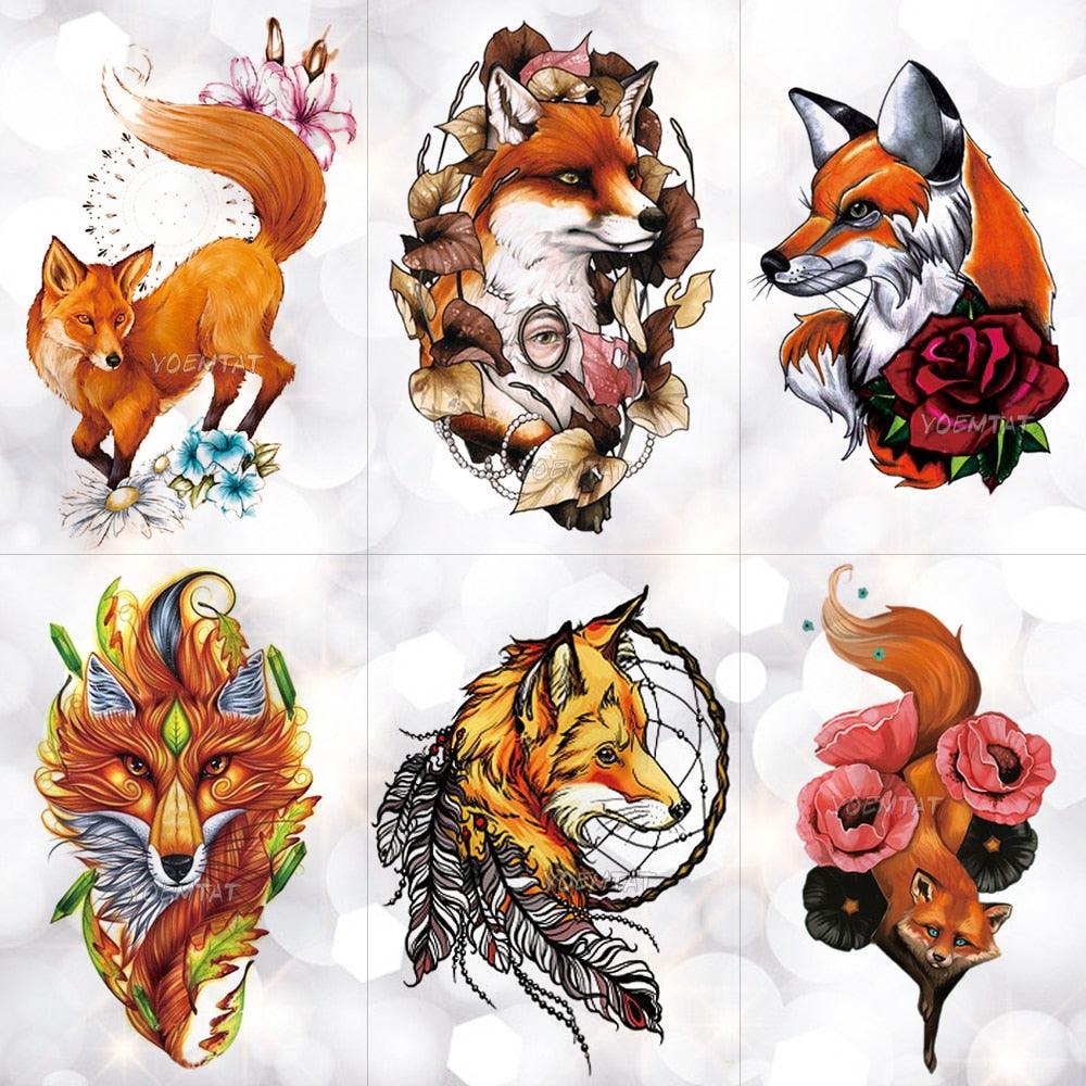 Luxury Waterproof Wolf Fox Temporary Watercolor Tattoo Sticker Modern 3D Animals Tattoos
