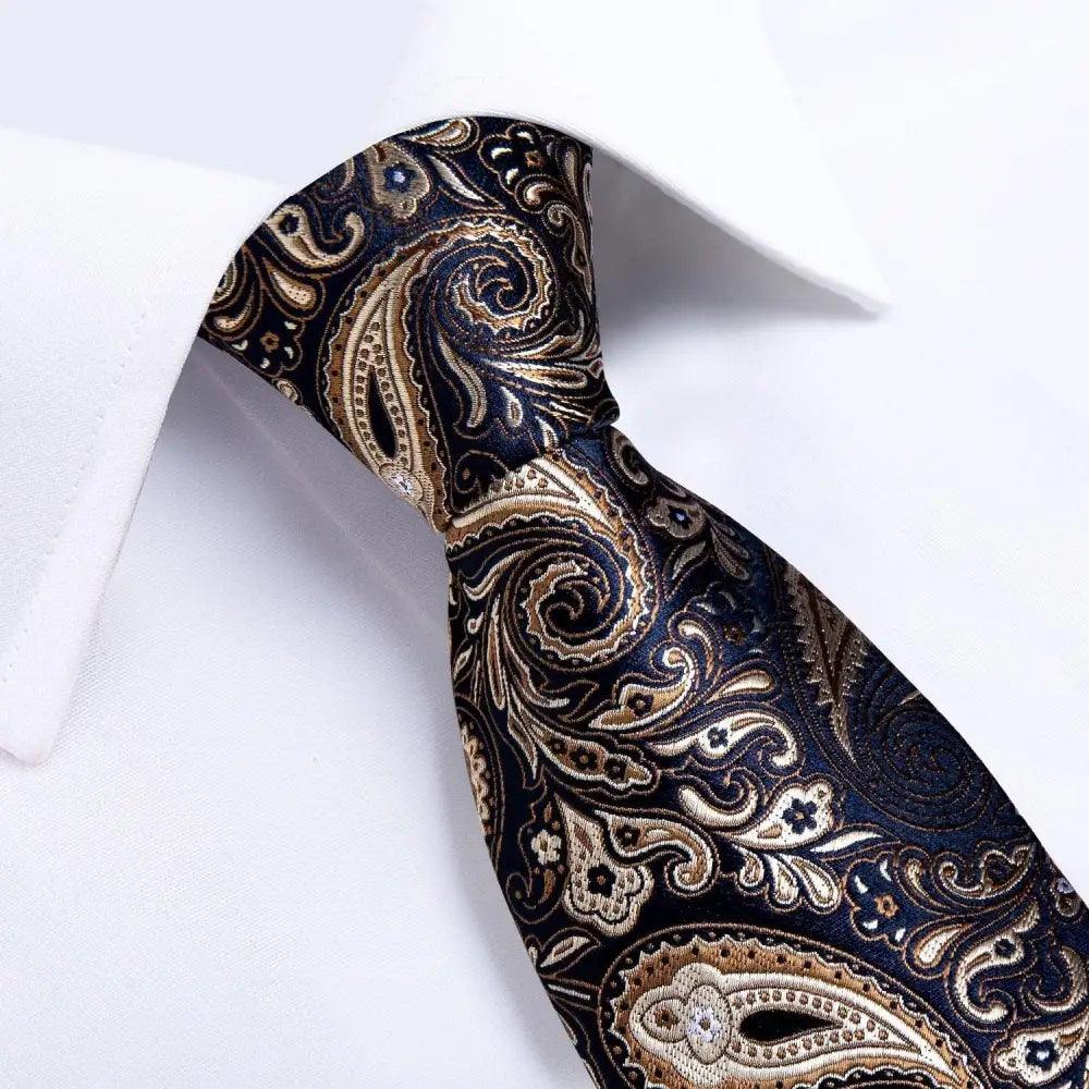 Luxury Wedding Party Floral Design Silk Necktie Hanky And Matching Cufflinks Set For Men Classic Design Necktie Set For Men
