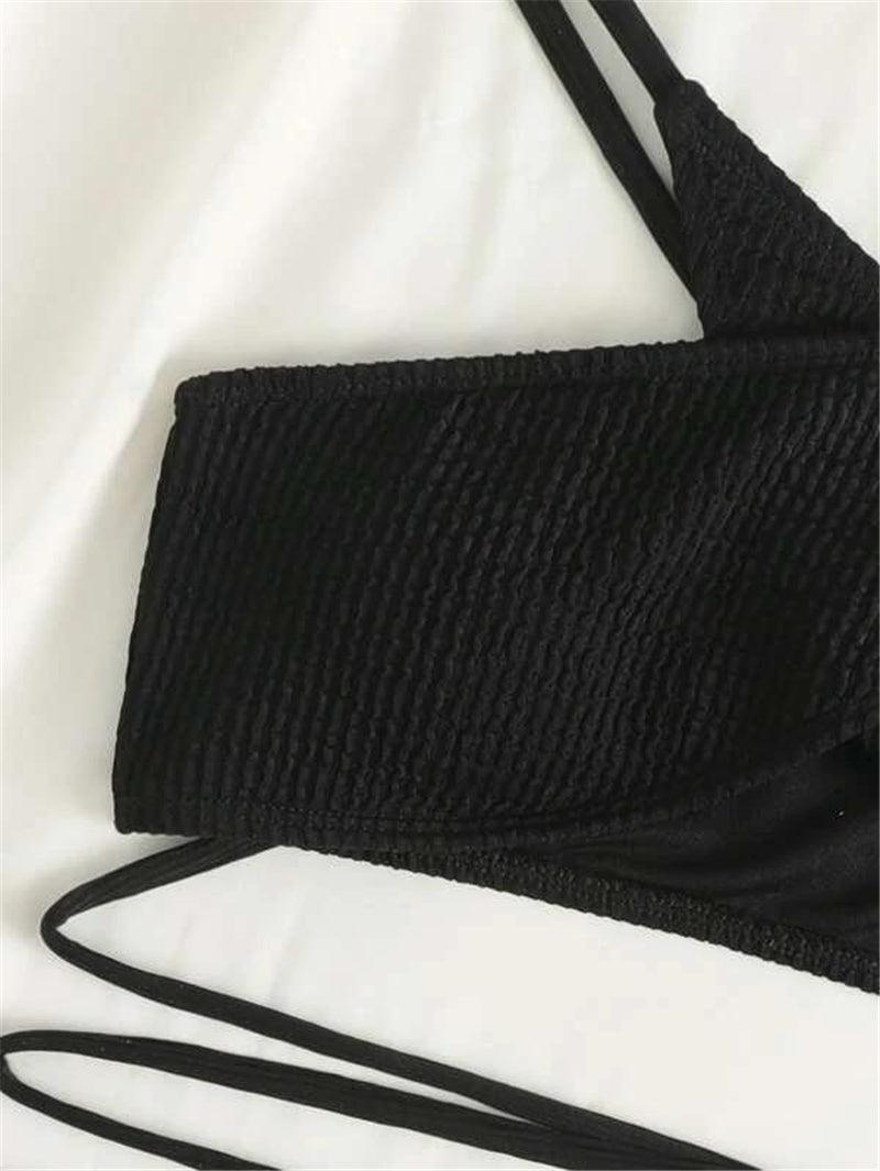 Luxury Women Black Halter Bikinis Women's Halter Bandage Bikini Bottom Push Up Swimsuits Swimsuit Women High Waist String Floral Printed 2 Piece Bathing Suits Solid Color Bikinis Sets Bathing Suit Female Beachwear