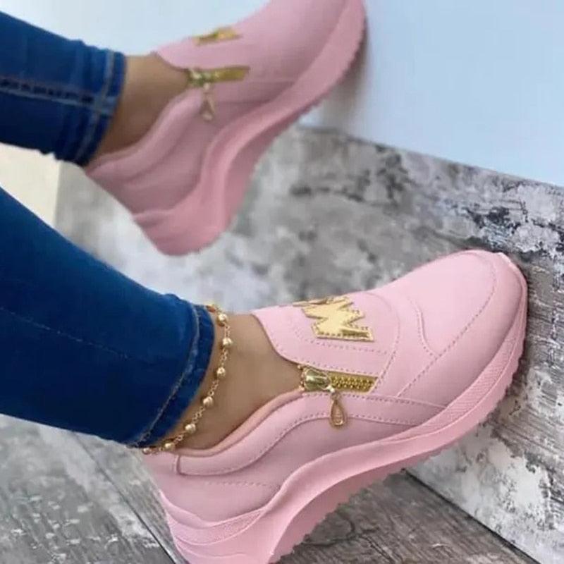 Luxury Women Blue Espadrilles New Solid Color Thick Bottom Zipper Walking Women's Shoes Slip-on High Top Sneakers Round Toe Thick Sole Zipper Ballet Flats Flat Skate Walking Shoes