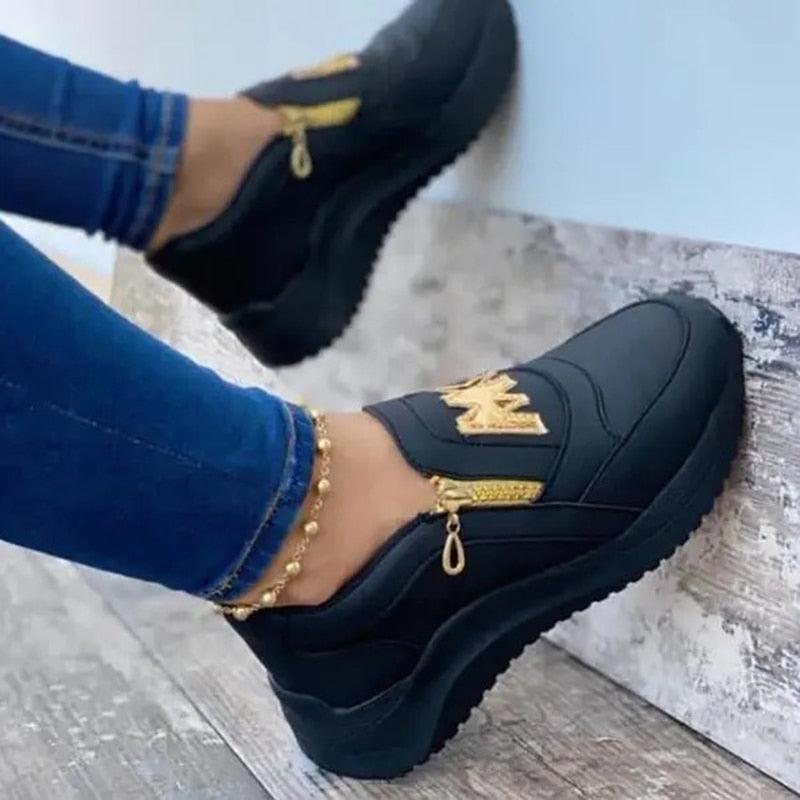 Luxury Women Blue Espadrilles New Solid Color Thick Bottom Zipper Walking Women's Shoes Slip-on High Top Sneakers Round Toe Thick Sole Zipper Ballet Flats Flat Skate Walking Shoes