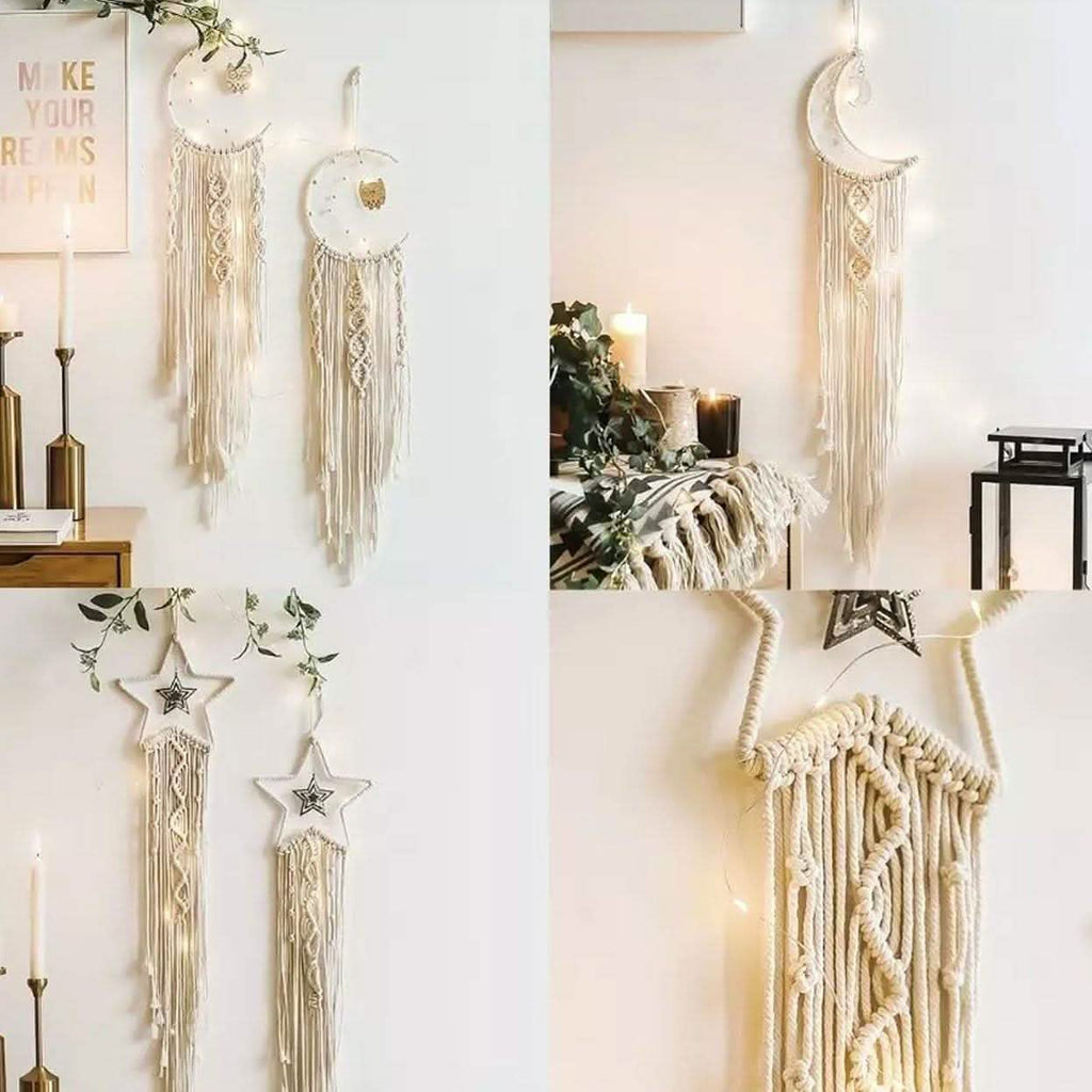 Macrame Woven Wall Hanging Boho Tapestry Moon Star Dreamcatcher Home Decor
