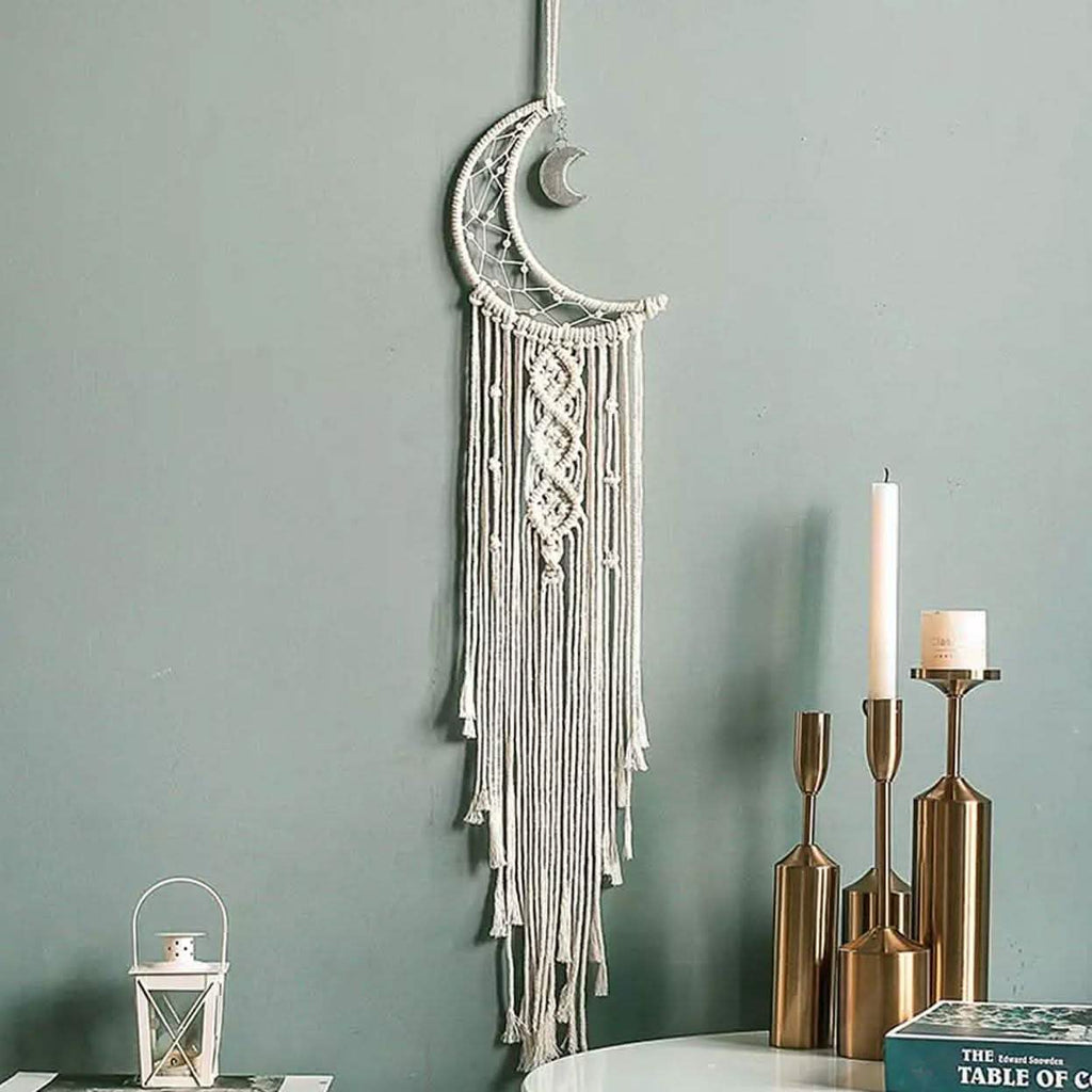 Macrame Woven Wall Hanging Boho Tapestry Moon Star Dreamcatcher Home Decor