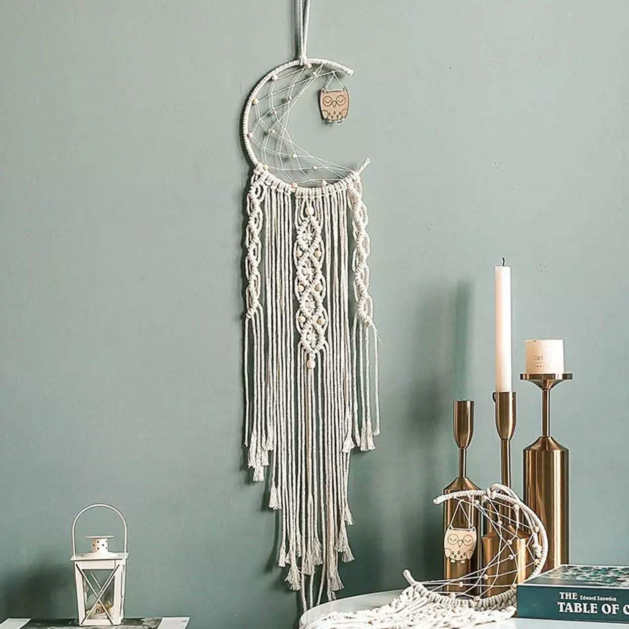 Macrame Woven Wall Hanging Boho Tapestry Moon Star Dreamcatcher Home Decor
