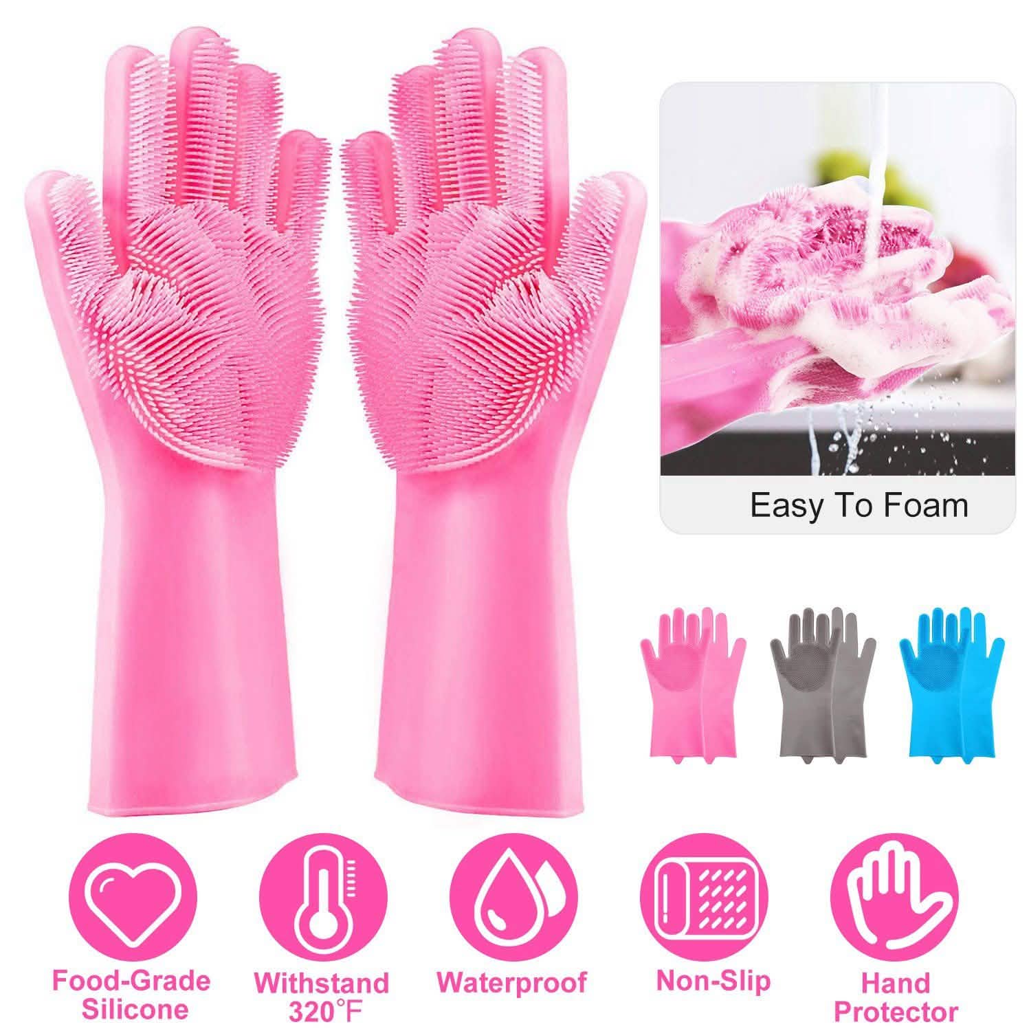 Magic Silicone Brush Dishwashing Gloves