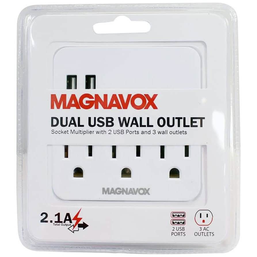 Magnavox Desk Top Multi-Functional Wall Outlet Surge Protector Charging Port