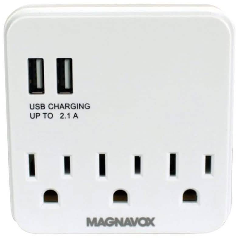 Magnavox Desk Top Multi-Functional Wall Outlet Surge Protector Charging Port