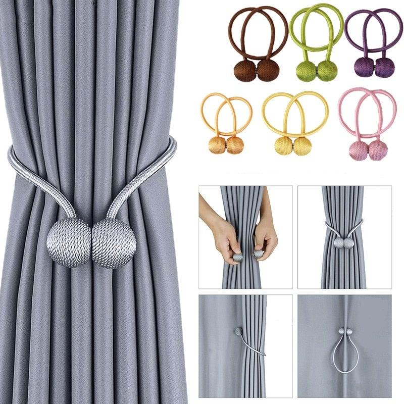 Magnetic Curtain Tieback Buckle Strap Holdbacks Magnet Clip For Curtain Rod Tie Backs Hanging Belts Rope Accessories Upgraded Curtain Buckles European Style Decorative Weave Rope Curtain Holdbacks Holder For Window Decor Curtain Clips Rope Straps Magnet