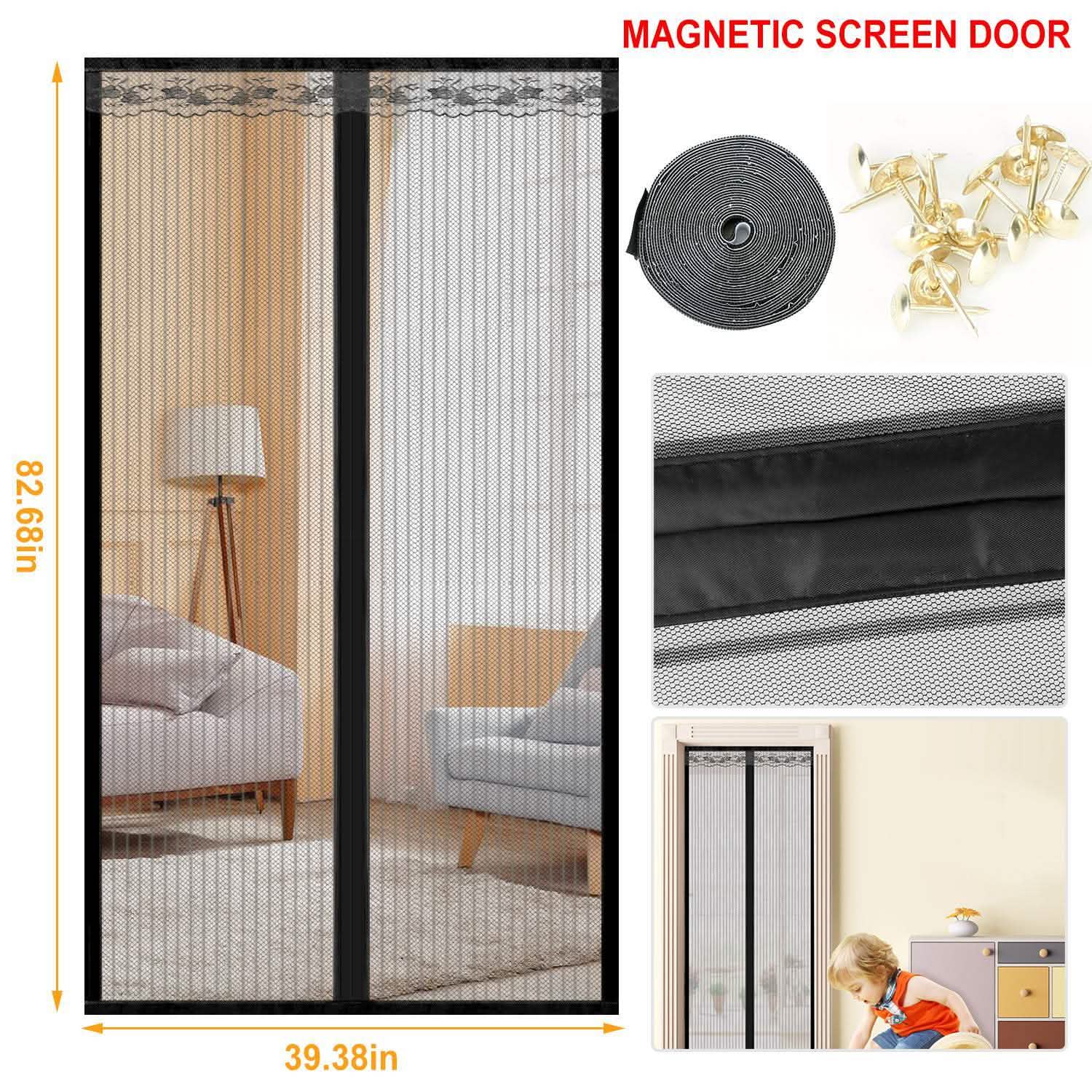 Magnetic Screen Door Hands-free Fly Mesh Door Curtain