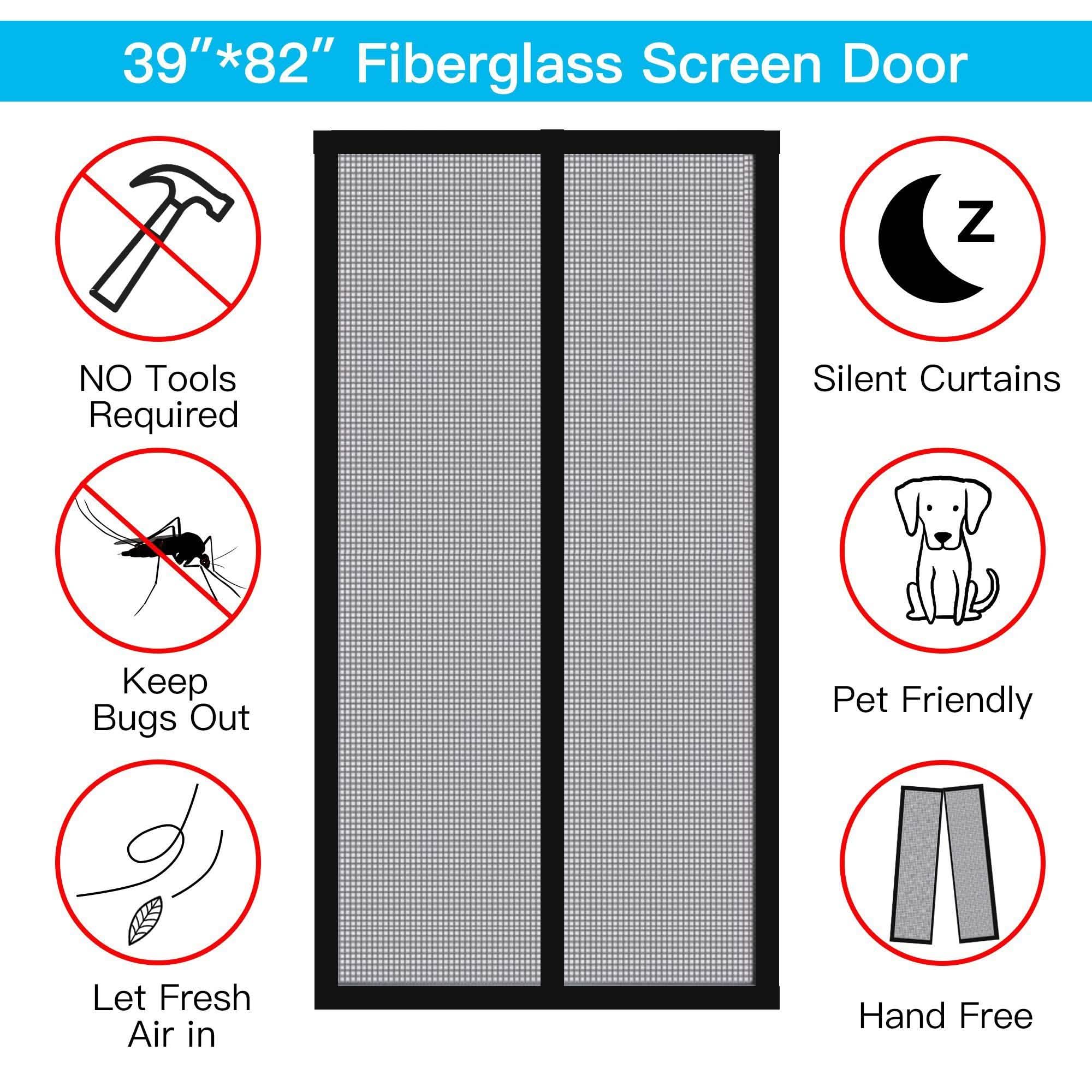 Magnetic Screen Door With Durable Fiberglass Mosquito Mesh Curtain