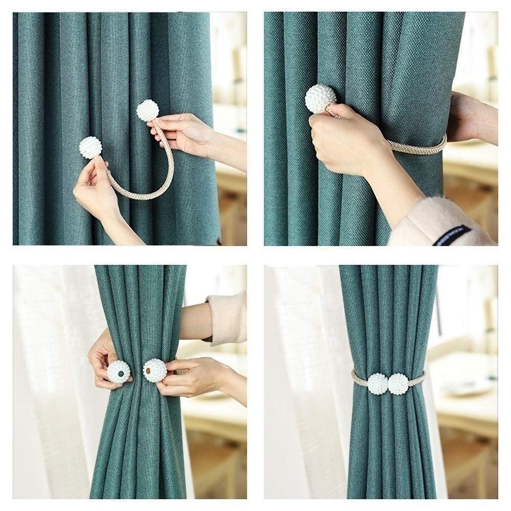 Magnets Curtains Clamps Curtain Holder Pompom Tieback Magnetic Clips Hanging Balls Tie Back Home Decoration Accessories Magnetic Curtain Tiebacks European Style Decorative Curtain Drape Tie With Strong Magnetic For Home And Office Decoration