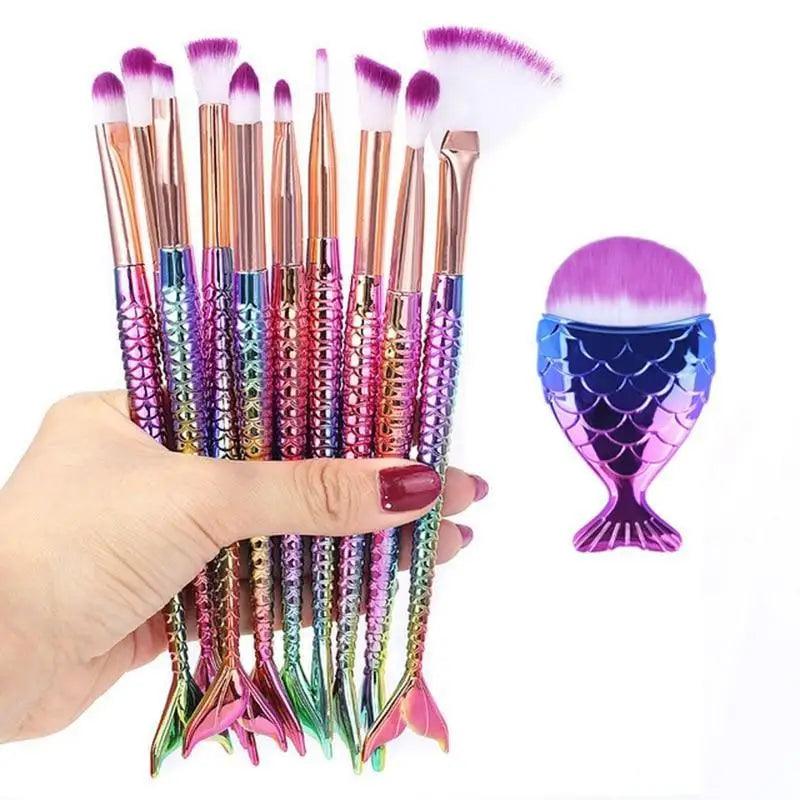 Makeup Brushes Kit Natural Tool Pencil Cosmetics Foundation Artist Mermaid Highlighter Face Set Of Bronzer Eyeshadow Lip