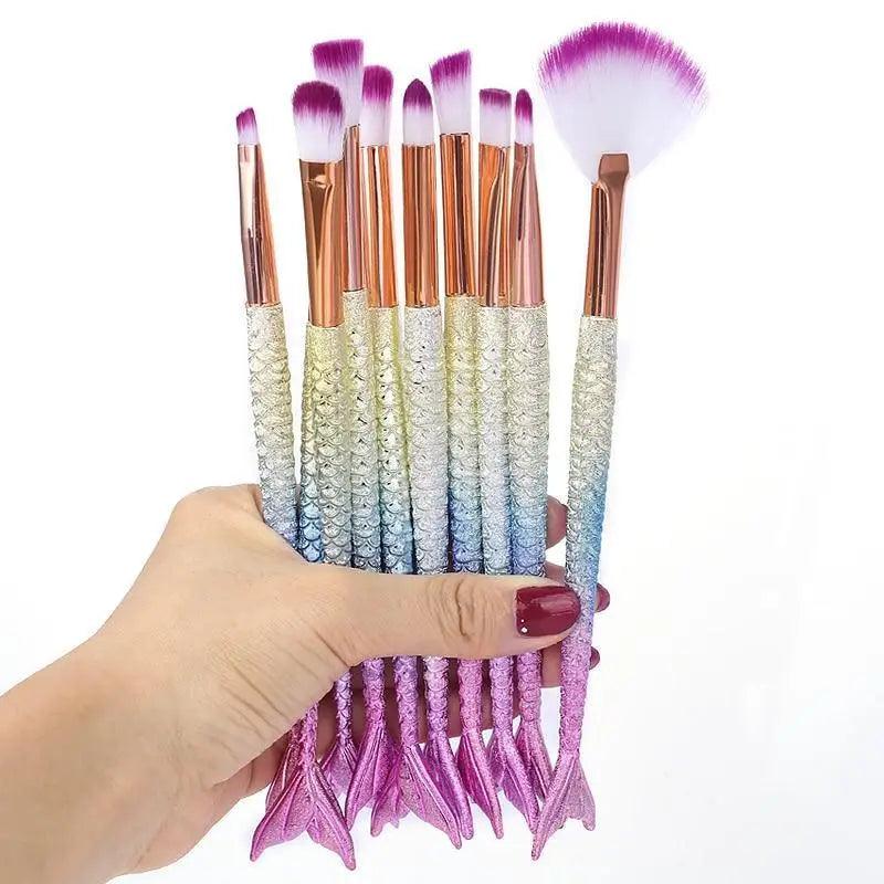 Makeup Brushes Kit Natural Tool Pencil Cosmetics Foundation Artist Mermaid Highlighter Face Set Of Bronzer Eyeshadow Lip