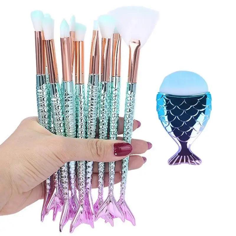 Makeup Brushes Kit Natural Tool Pencil Cosmetics Foundation Artist Mermaid Highlighter Face Set Of Bronzer Eyeshadow Lip