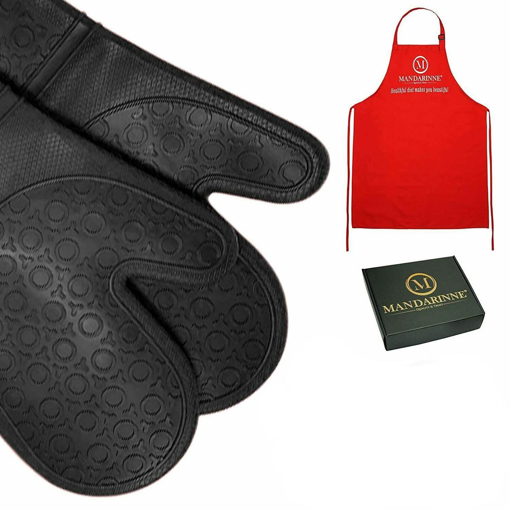 Mandarinne Silicone Oven Mitts and Apron Set