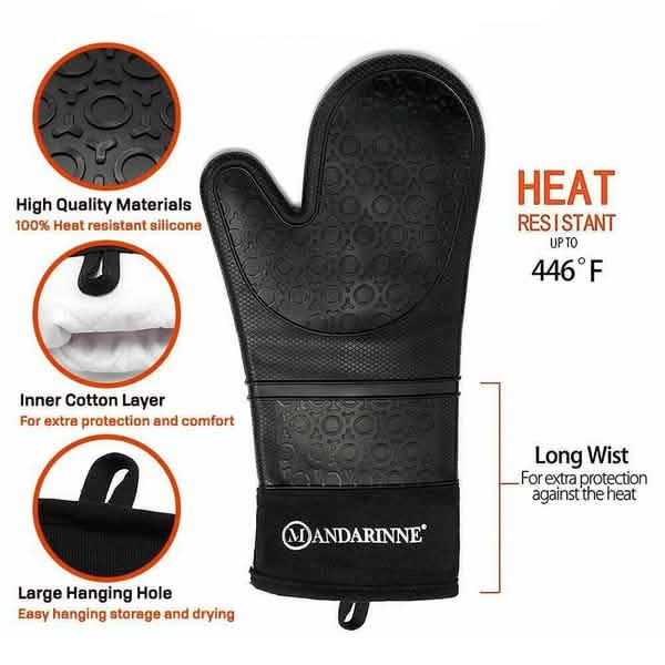 Mandarinne Silicone Oven Mitts and Apron Set