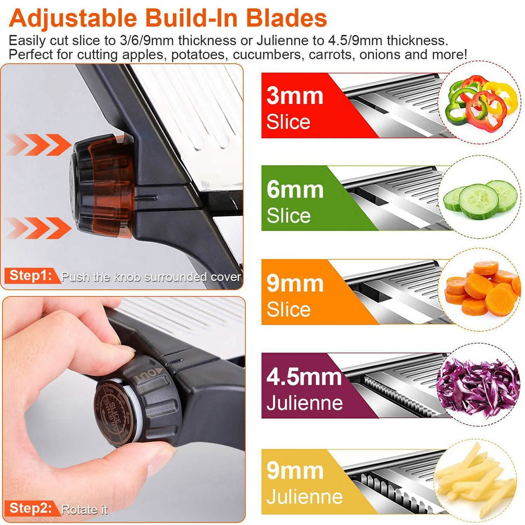 Mandoline Stainless Steel Food Slicer with 5 Adjustable Blades