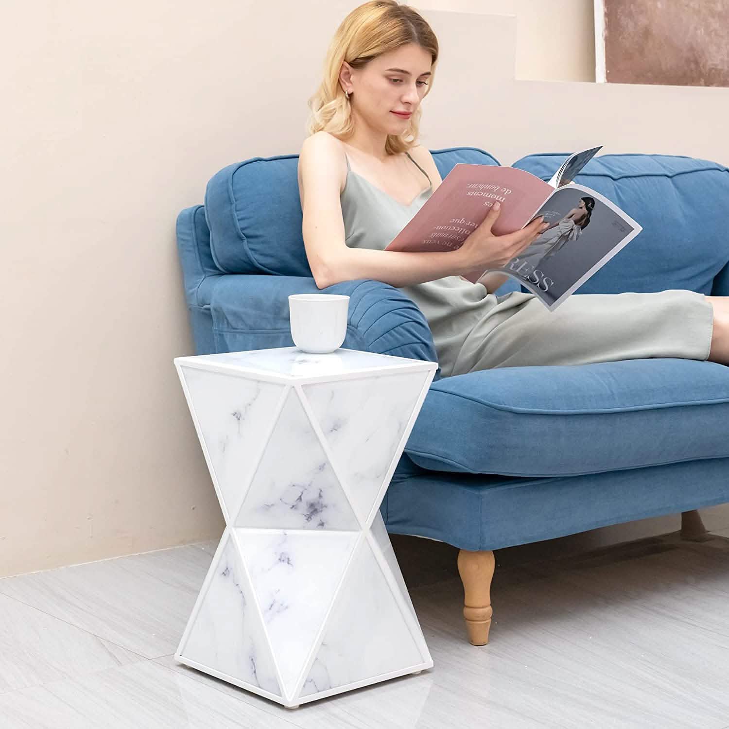 Marble End Table Multi-Face Contemporary Nightstand