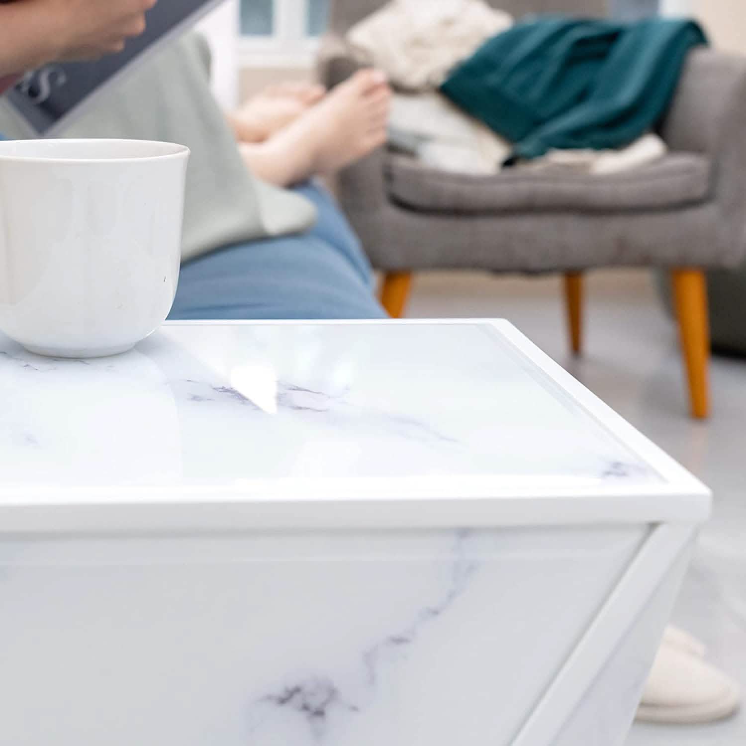 Marble End Table Multi-Face Contemporary Nightstand