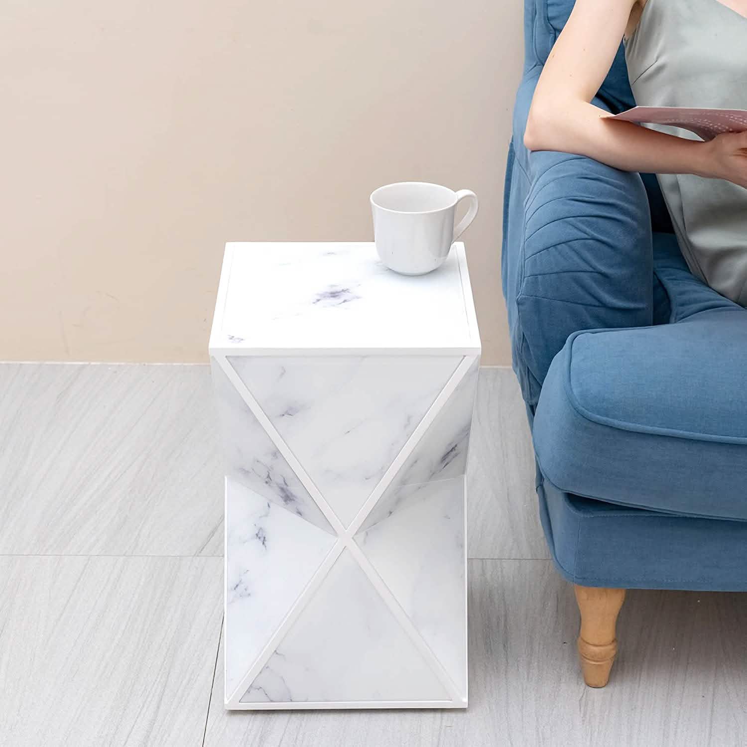 Marble End Table Multi-Face Contemporary Nightstand