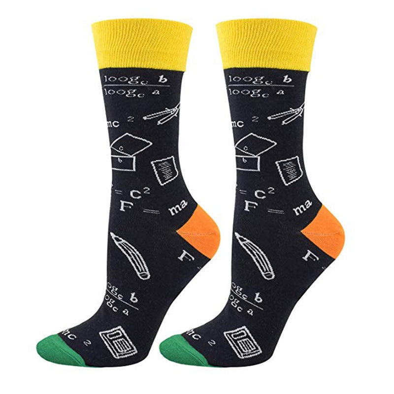 Math Print Men's Socks Space Leisure In Tube Socks Autumn And Winter New Style Cotton Socks Trendy Socks