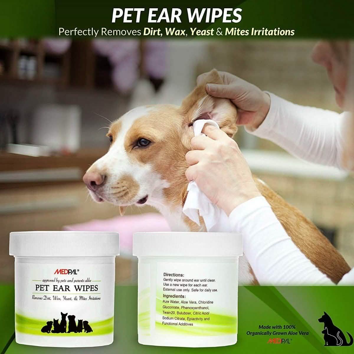 MedPal Cleaning Wipes for Dogs and Cats Prevent Ear Infections
