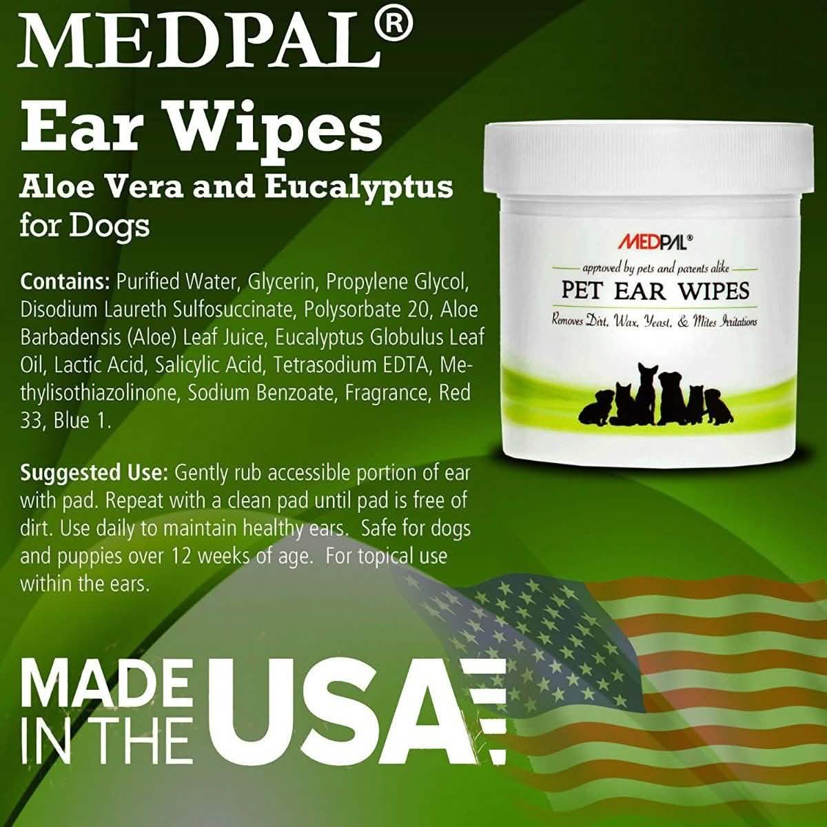 MedPal Cleaning Wipes for Dogs and Cats Prevent Ear Infections