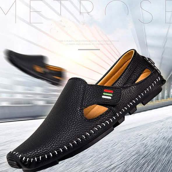 Men Casual Shoes Slip on Hollow Leather Men Shoes