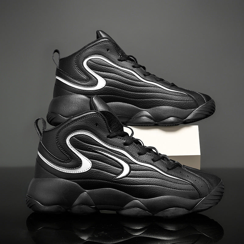 Men's sports shoes with leather surface, trendy shoes, Korean version, fashionable basketball shoes